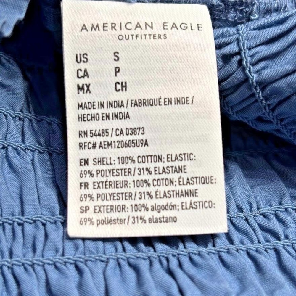 American Eagle Smocked Cami Women Small Blue Excellent Lace Up Cropped Tank Top‎ - Picture 4 of 4
